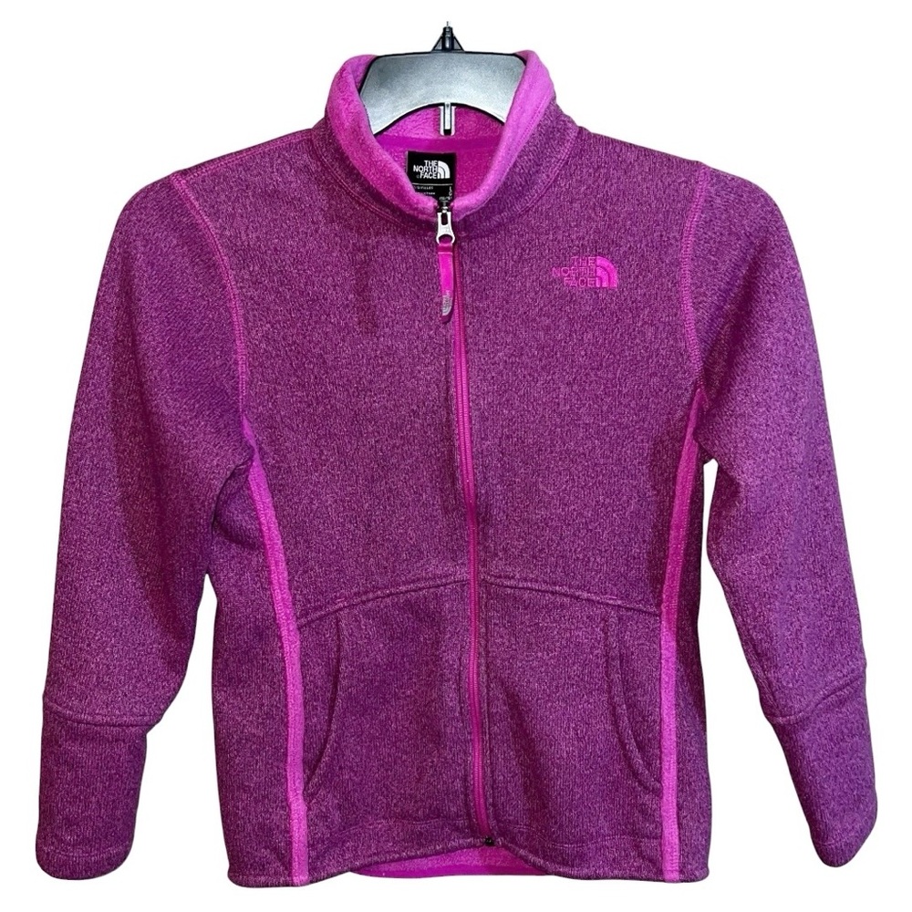 The North Face Fleece Jacket Girls Size L Magenta Front Zip Sweater Long Sleeve
